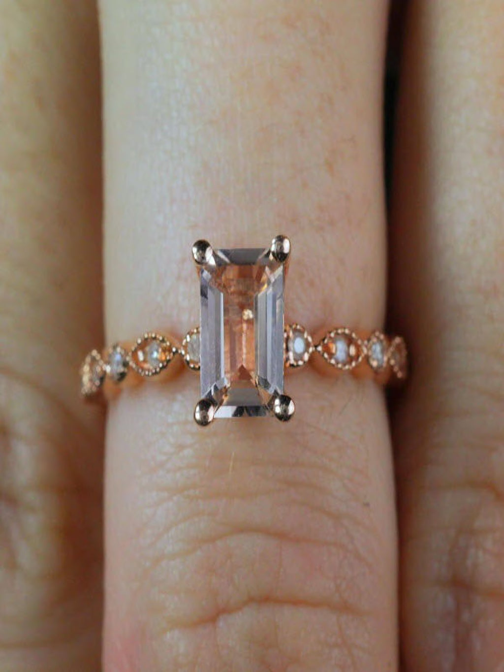 1.25 Carat Peach Pink Morganite and Diamond Engagement Ring in 10k Rose Gold P533
