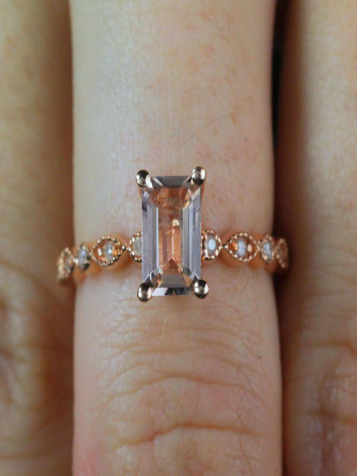 1.25 Carat Peach Pink Morganite and Diamond Engagement Ring in 10k Rose Gold P533
