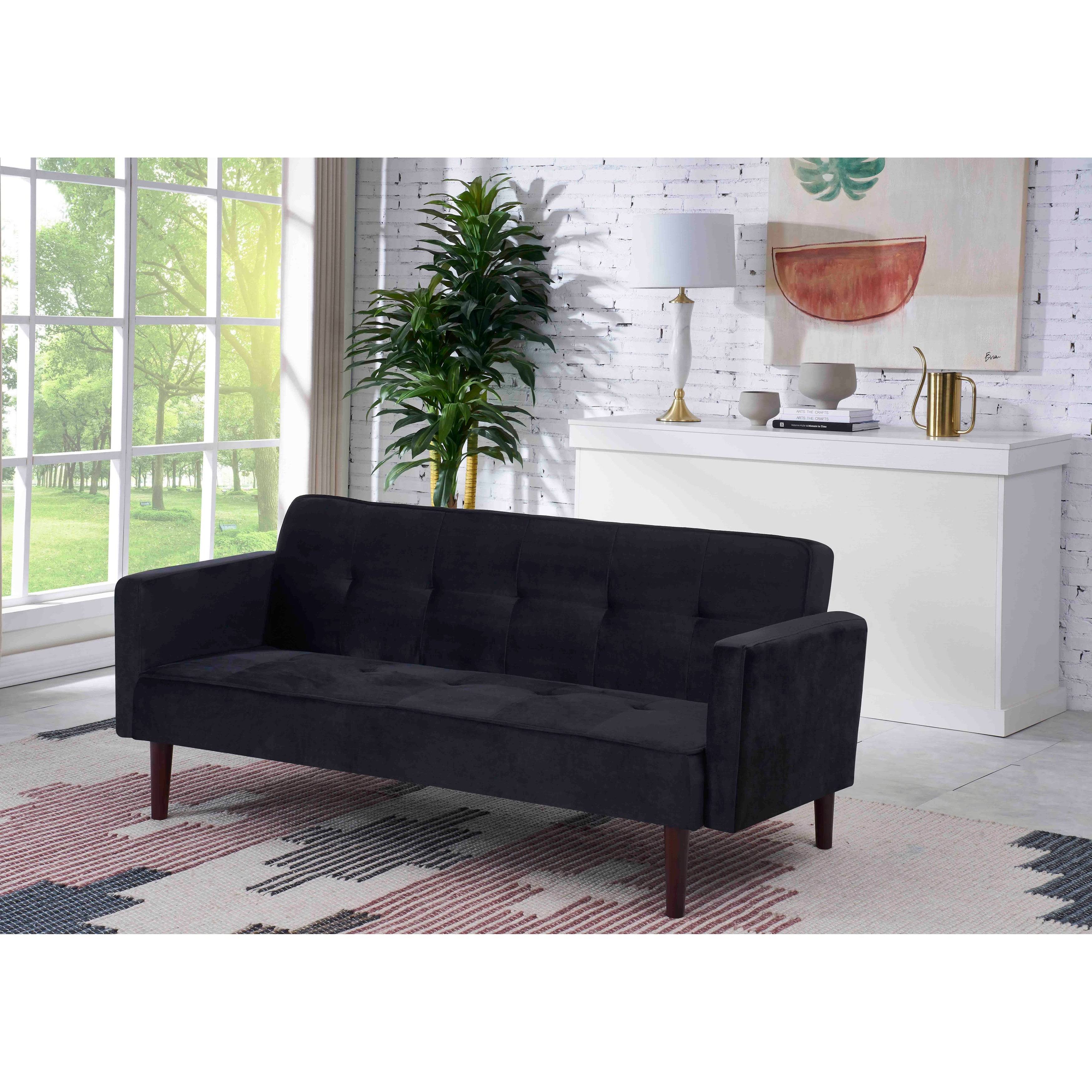 Black Tufted Velvet Sofa Bed H297161