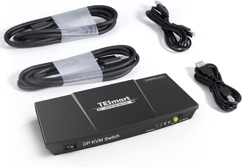 2 Port DisplayPort 4K@60Hz KVM Switcher with 2 Pcs 5ft KVM Cables and DP Cables F35227
