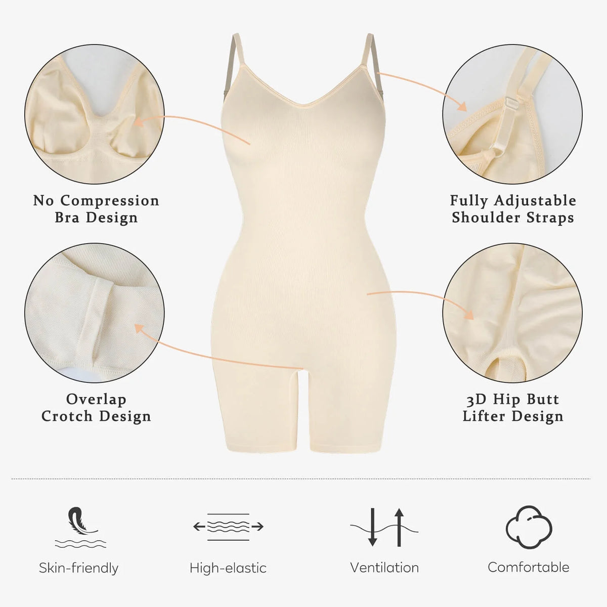 3 Packs Low Back Mid Thigh Bodysuit Shapewear A39503