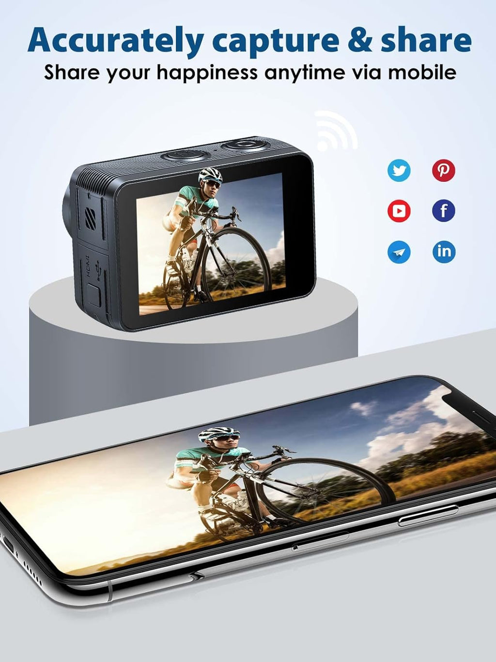 4K 60FPS Dual-Screen Waterproof Action Camera with Touch Screen and 2 Batteries Q25538