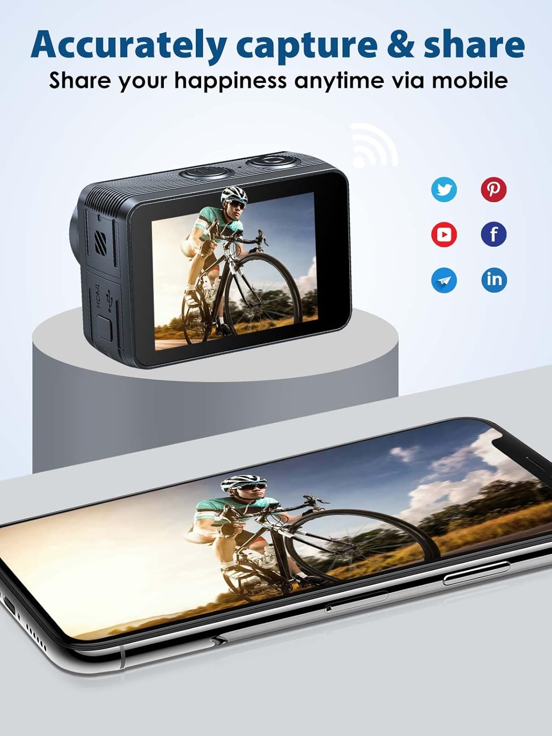 4K 60FPS Dual-Screen Waterproof Action Camera with Touch Screen and 2 Batteries Q25538