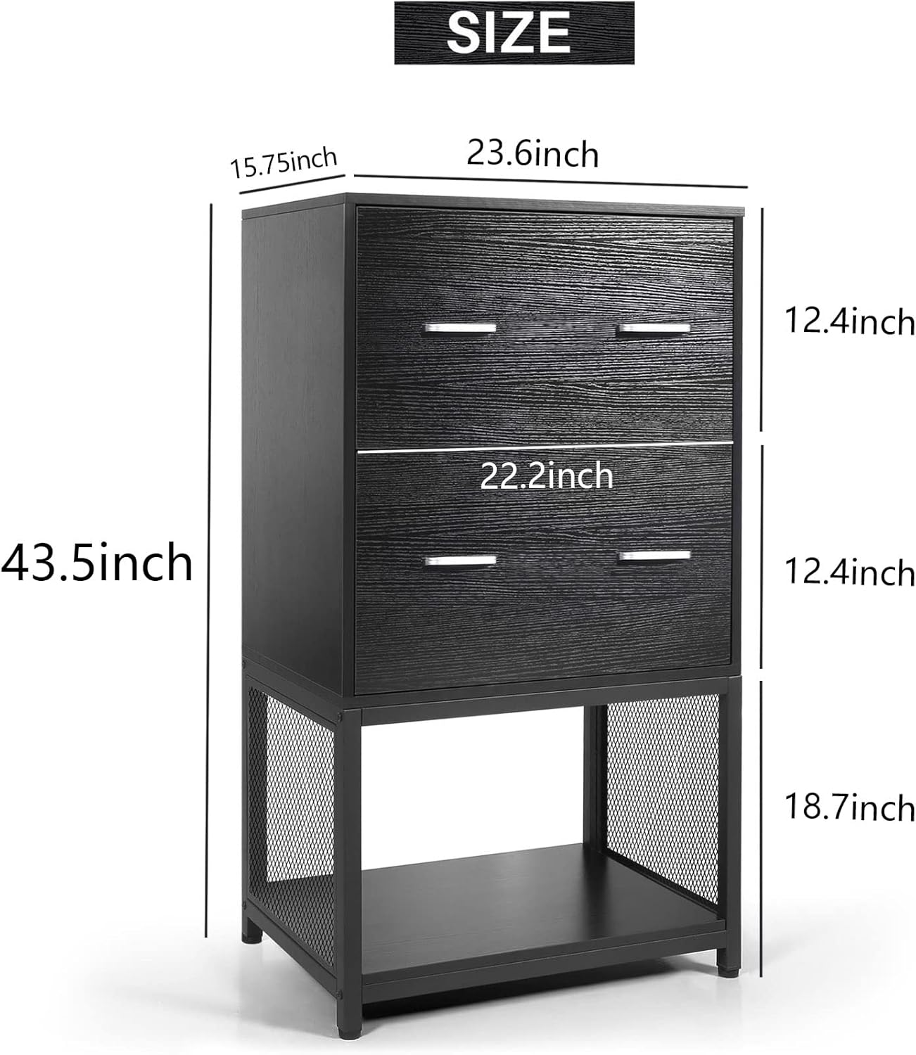 2 Drawer File Cabinet with Metal Wire Storage Shelves S473