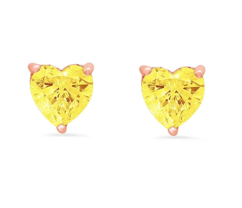 14K Rose Gold Heart Cut Stud Earrings F332