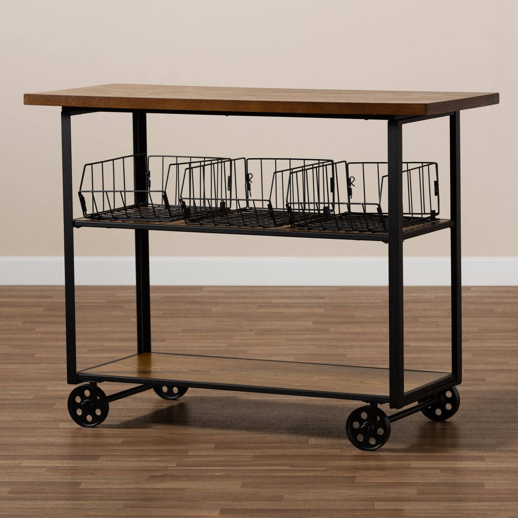 Walnut Brown Finished Wood and Black Finished Metal Console Cart A363426