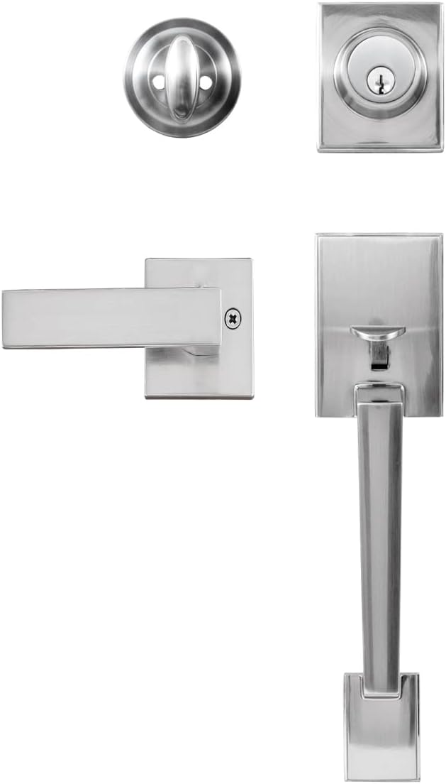 Satin Nickel Entry Handleset with Deadbolt and Lever Handle, Pack of 2 M82031