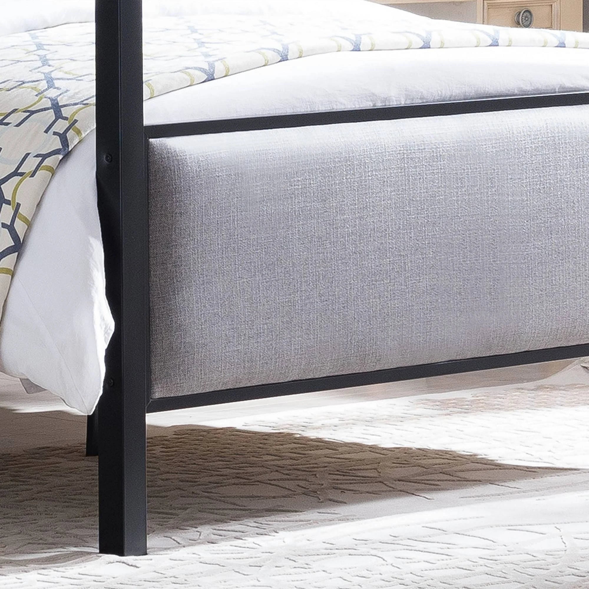 Traditional Fabric Canopy Queen Bed with Iron Frame Gray Flat Black P154