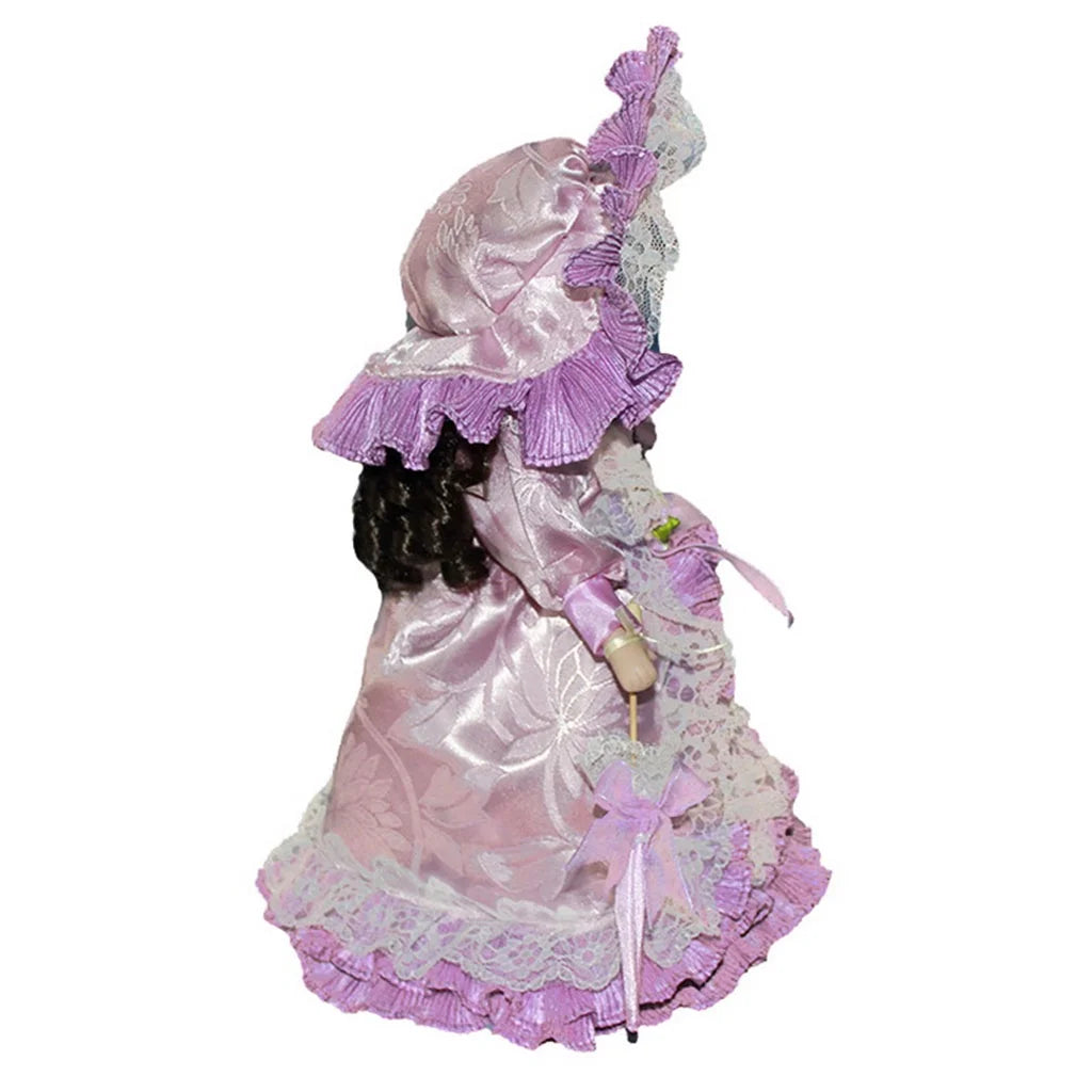 Victorian Porcelain Girl Dolls with Wooden Stand V189313