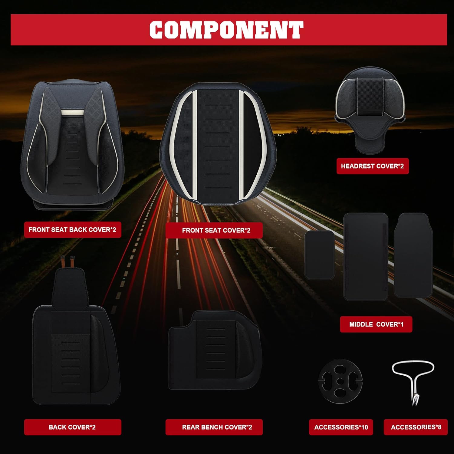 5PCS Water Proof Nappa Leather Car Seat Covers V745558