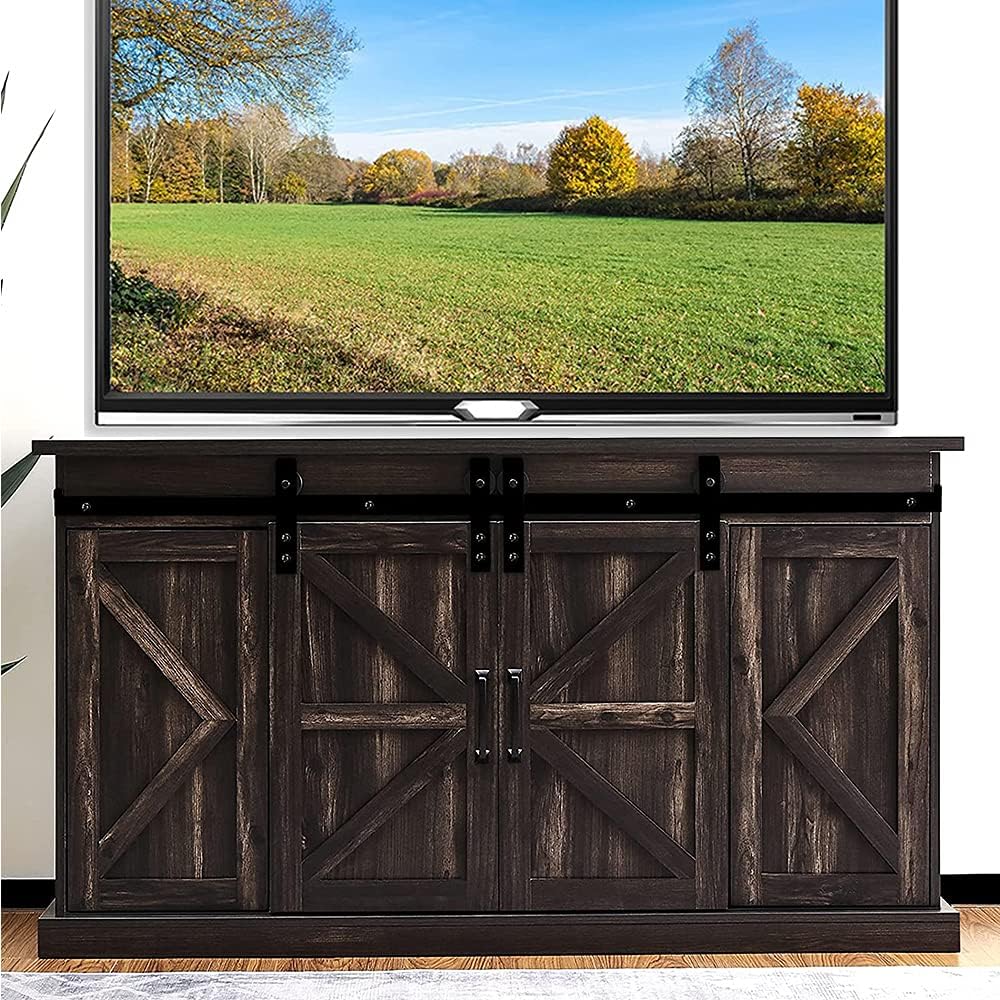 Espresso Sliding Barn Door TV Stand with Adjustable Shelves O428091
