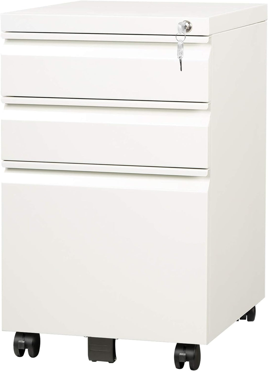 White 3 Drawer Mobile File Cabinet with Lock Z53334