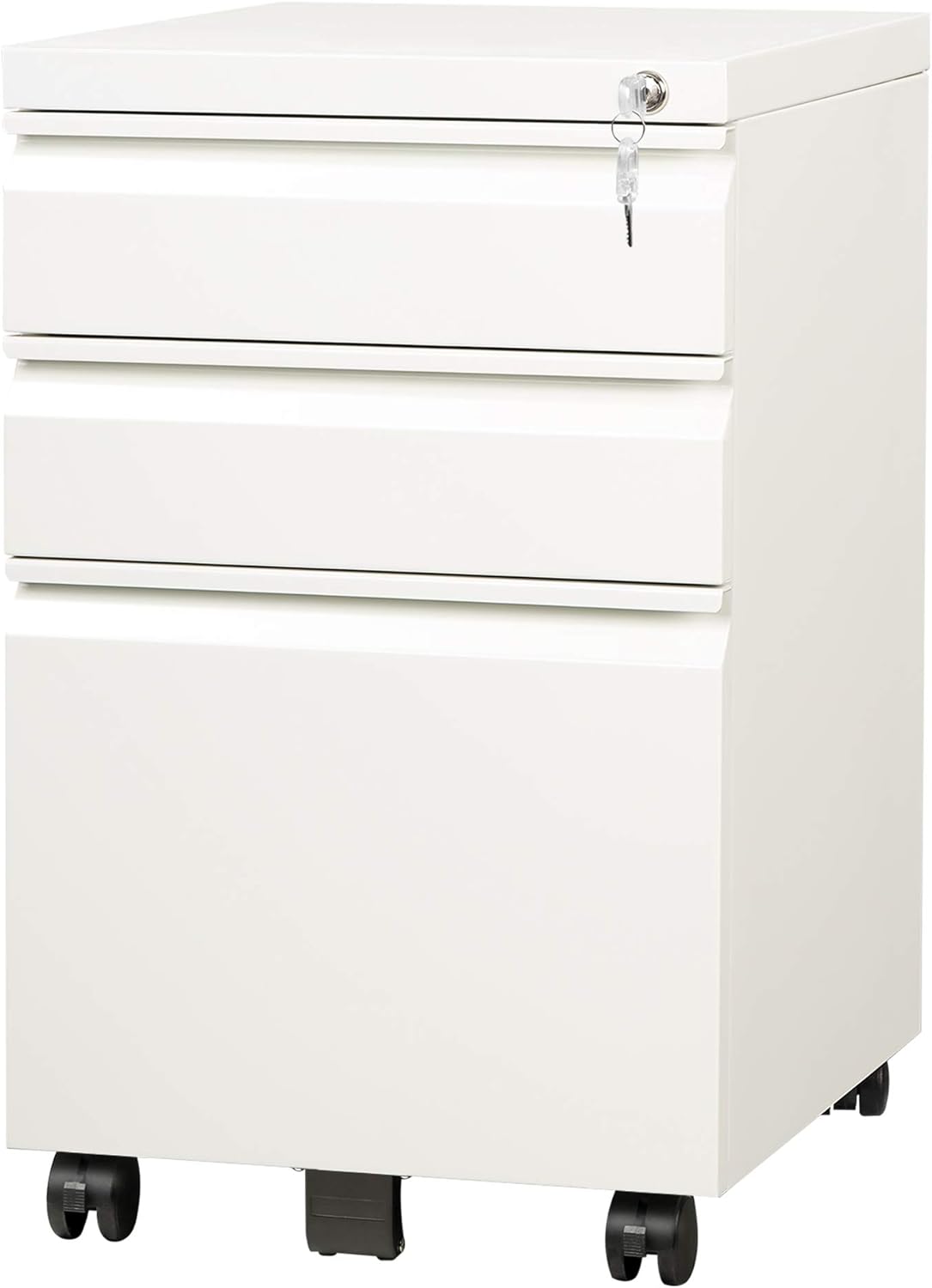 White 3 Drawer Mobile File Cabinet with Lock Z53334