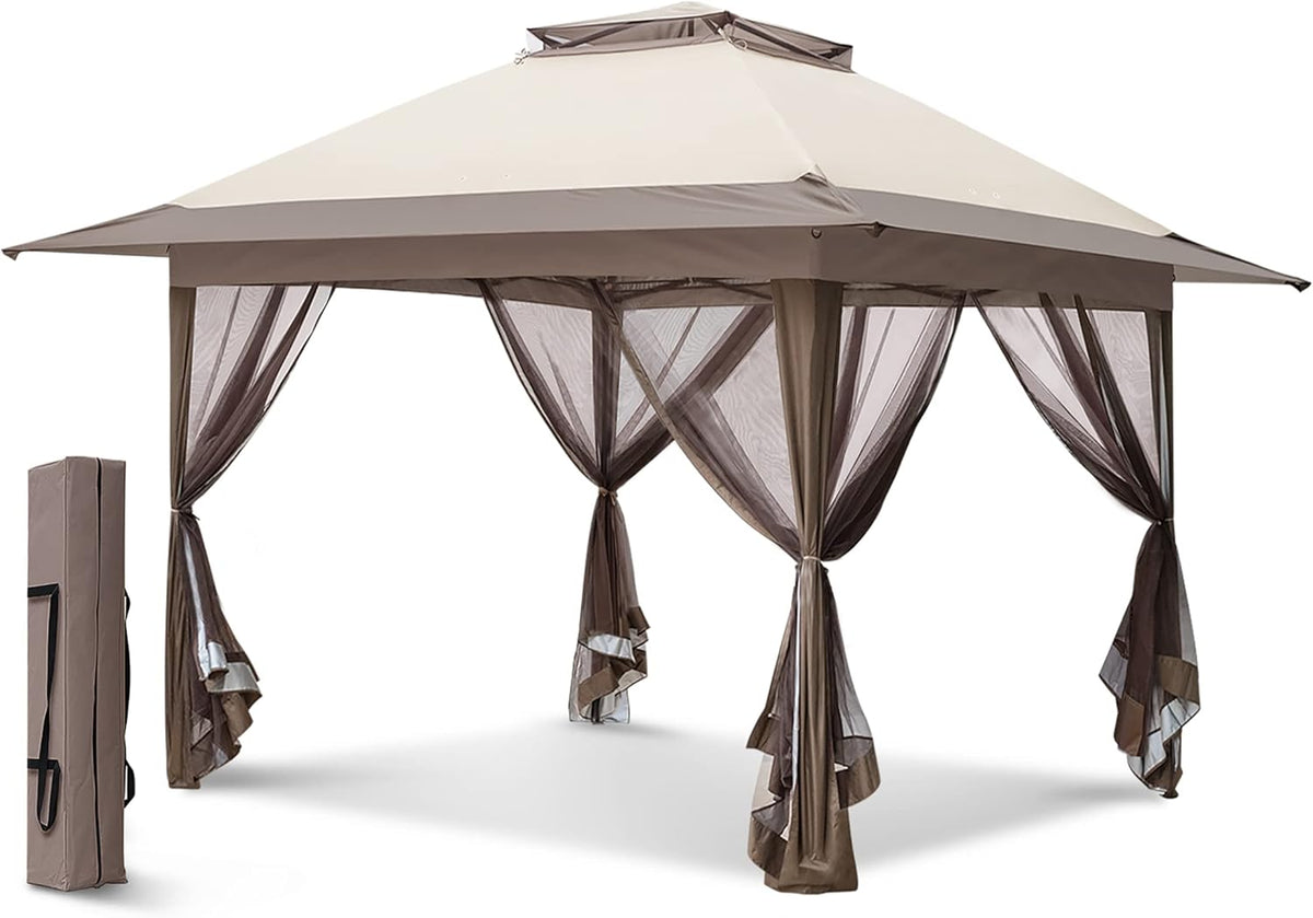 White 13' x 13' Pop-Up Gazebo Tent with Mosquito Netting V972