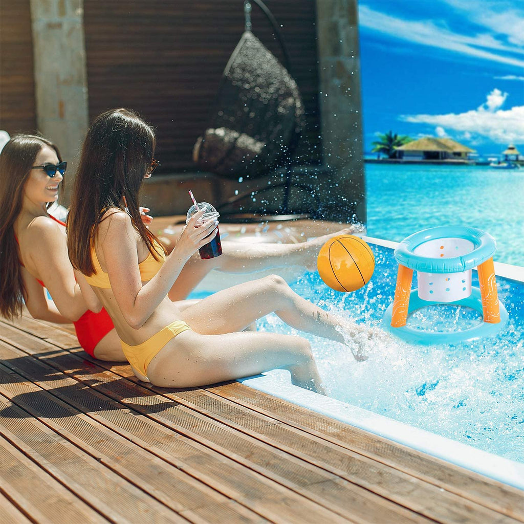 Inflatable Pool Volleyball Net and Basketball Hoops Floating Pool Game Toys Set K254645