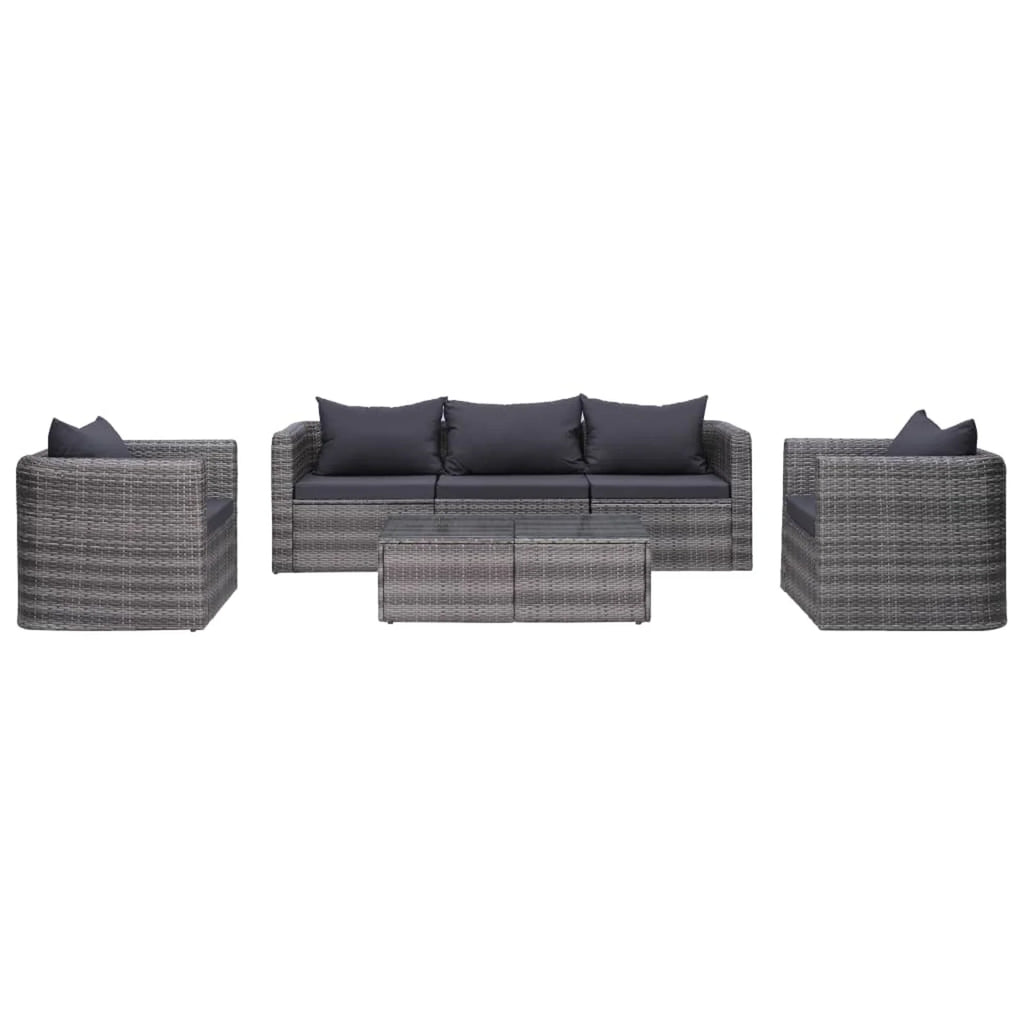 6 Piece Outdoor Sectional Sofa with Coffee Table and Cushion Set Gray Poly Rattan B93462