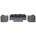 6 Piece Outdoor Sectional Sofa with Coffee Table and Cushion Set Gray Poly Rattan B93462
