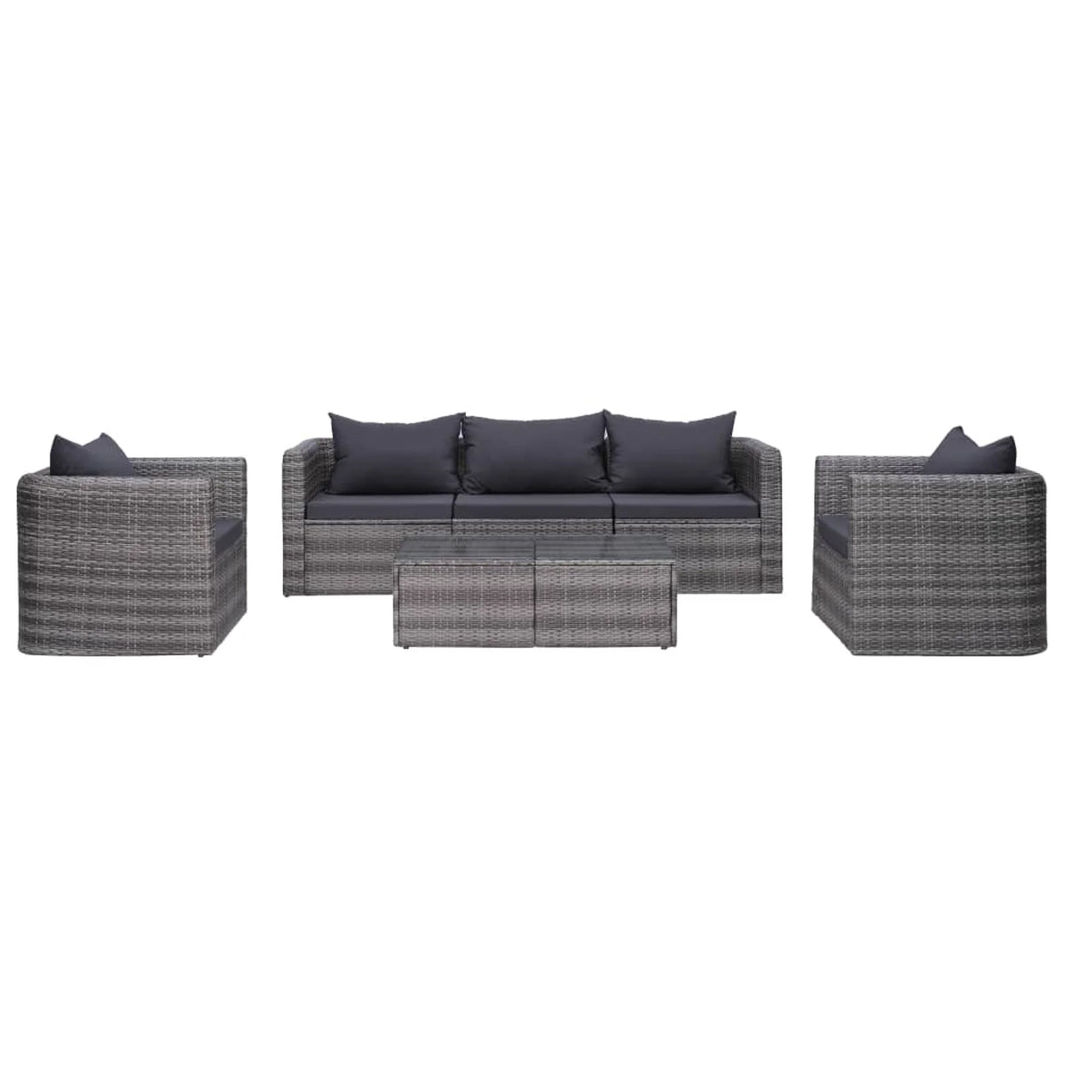 6 Piece Outdoor Sectional Sofa with Coffee Table and Cushion Set Gray Poly Rattan B93462