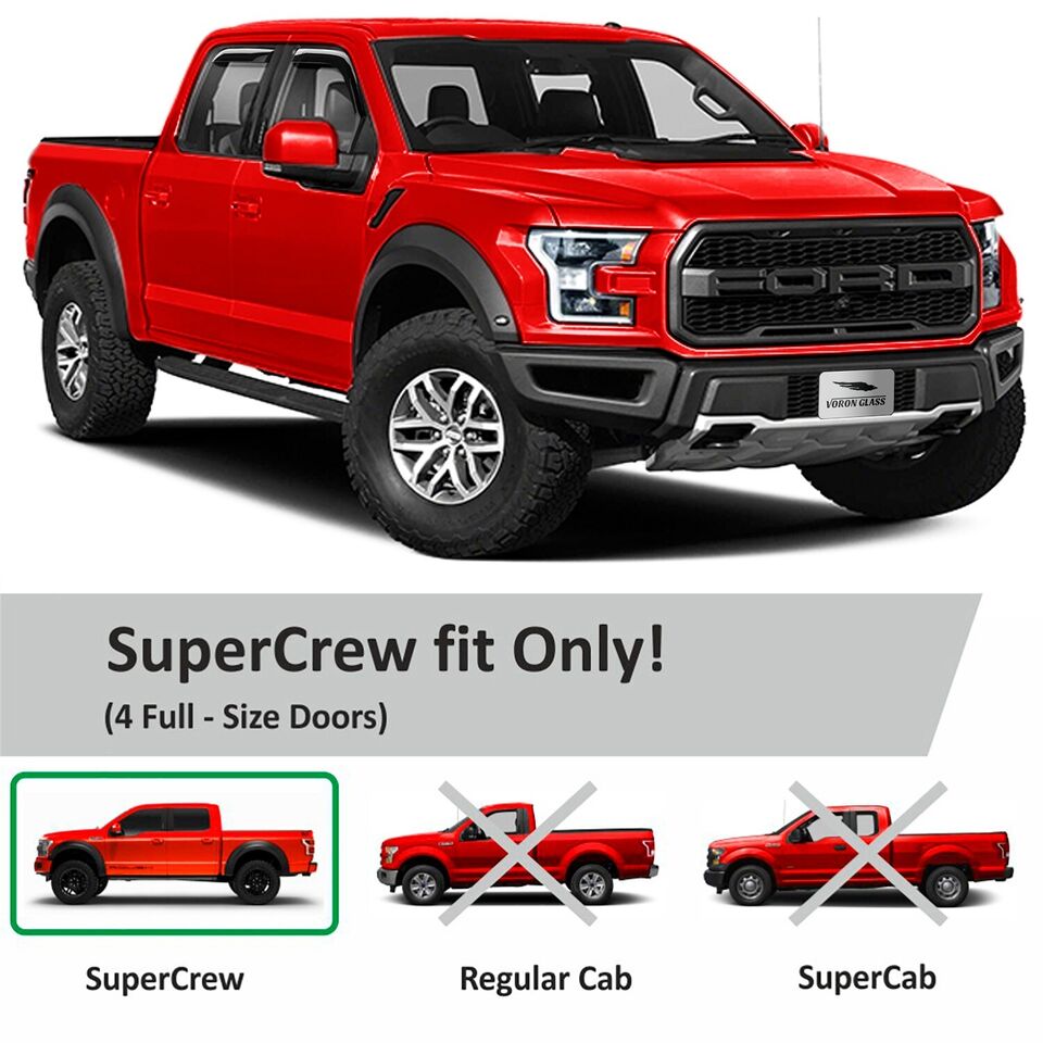 4 Pieces Glass In-Channel Window Deflectors for Ford F150 Raptor 2017-2020 SuperCrew X767622