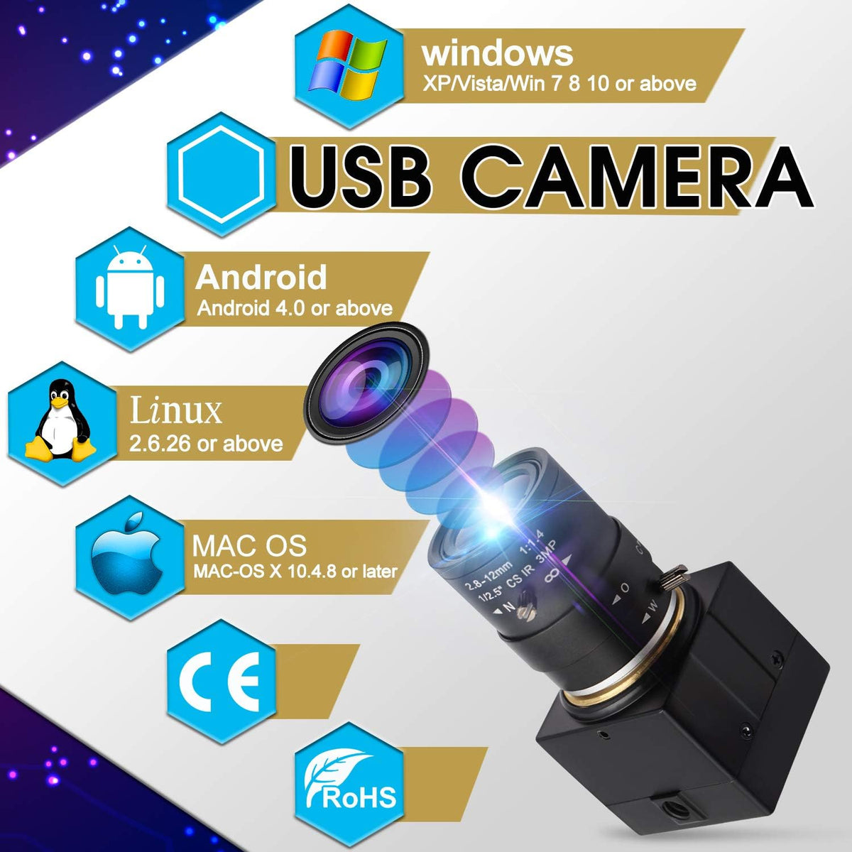 5-50mm Varifocal Lens USB Webcam 5 Megapixel with Aluminum Mini Case C380
