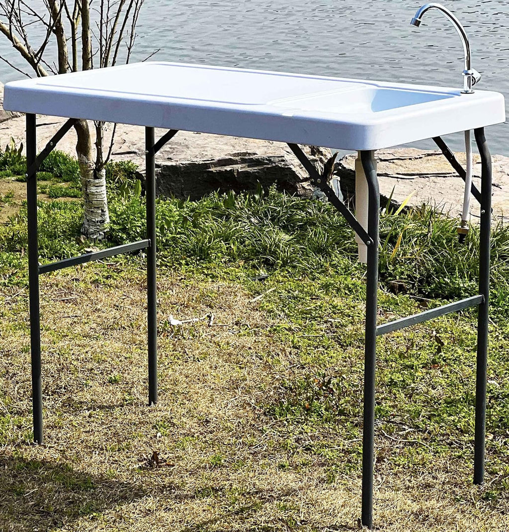 Portable Fish Cleaning Table with Sink & Faucet, Folding Lightweight Adjustable Workbench Q5215