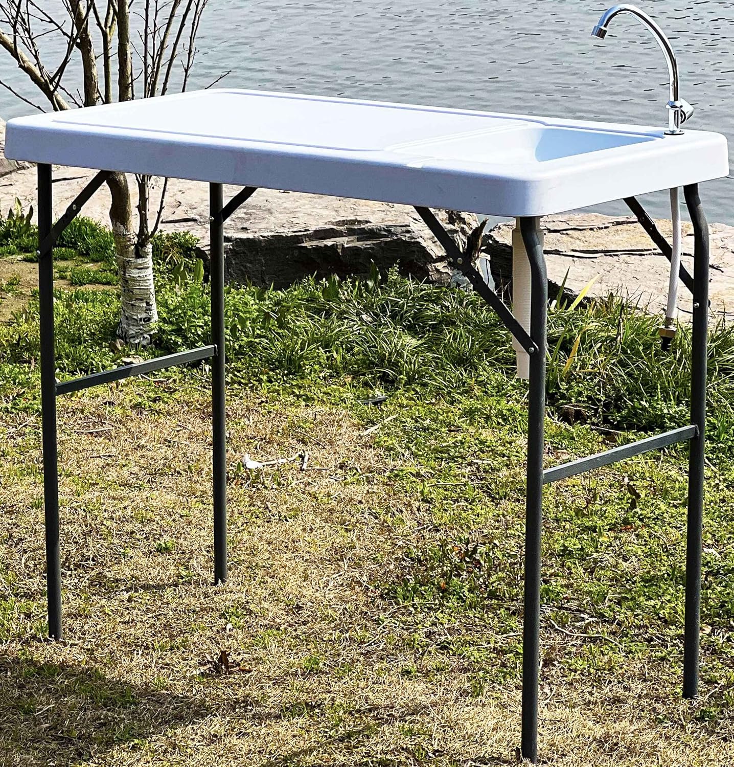 Portable Fish Cleaning Table with Sink & Faucet, Folding Lightweight Adjustable Workbench Q5215
