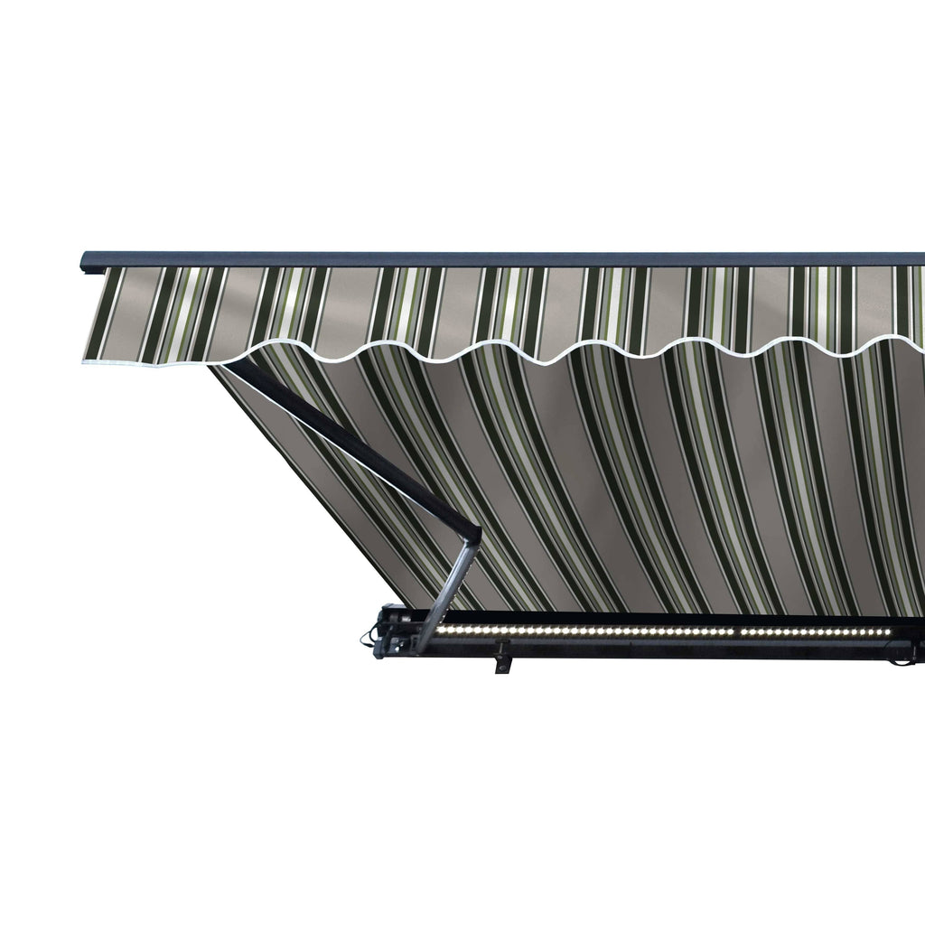 Motorized LED 12 x 10 ft. Half Cassette Retractable Awning Multi-Stripe Green V387086