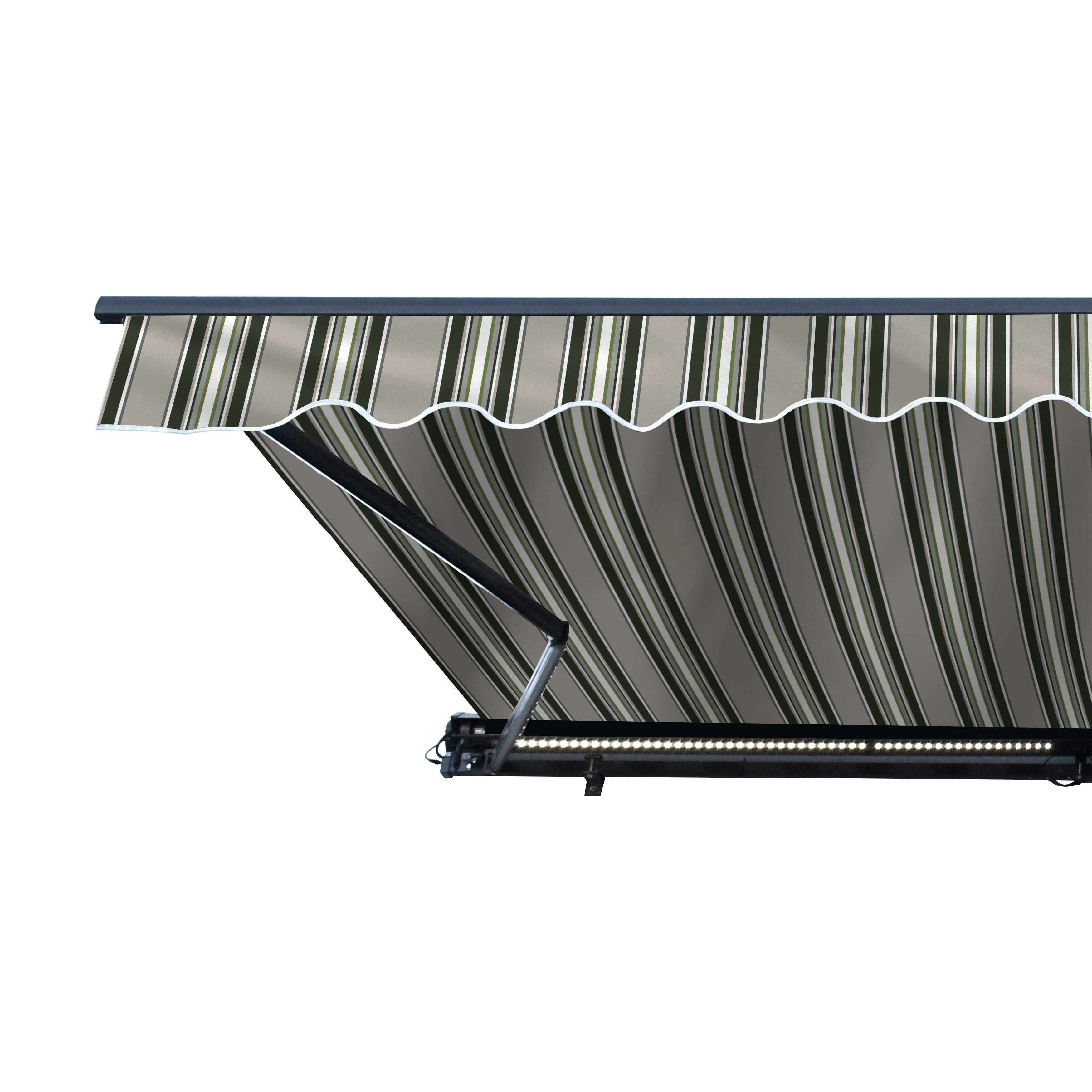 Motorized LED 12 x 10 ft. Half Cassette Retractable Awning Multi-Stripe Green V387086