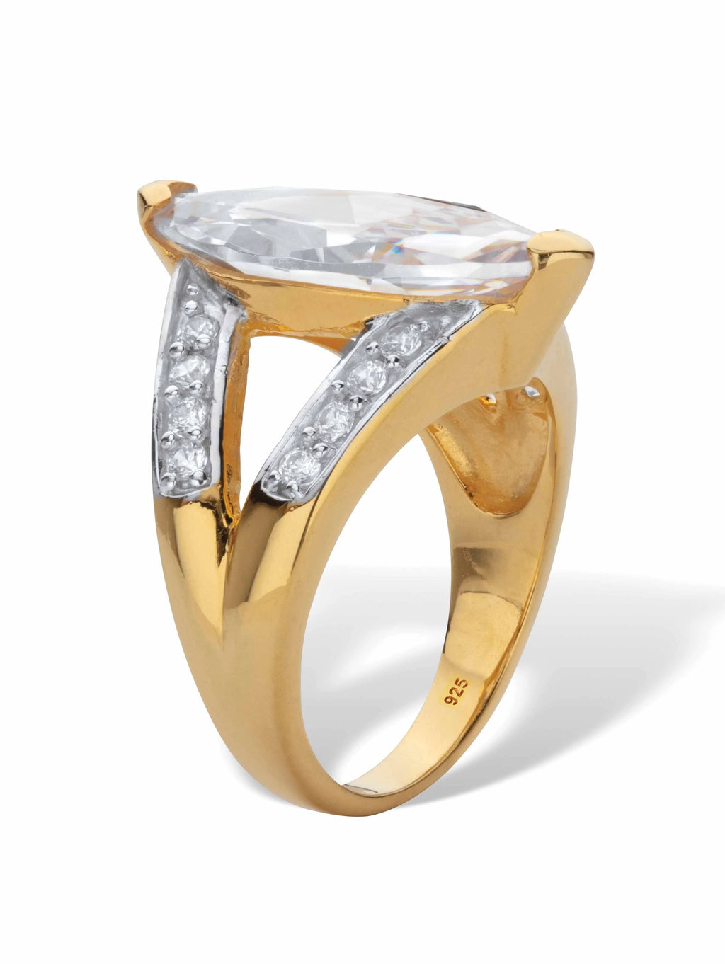 18K Yellow Gold Plated Sterling Silver Cubic Zirconia Engagement Ring L21305