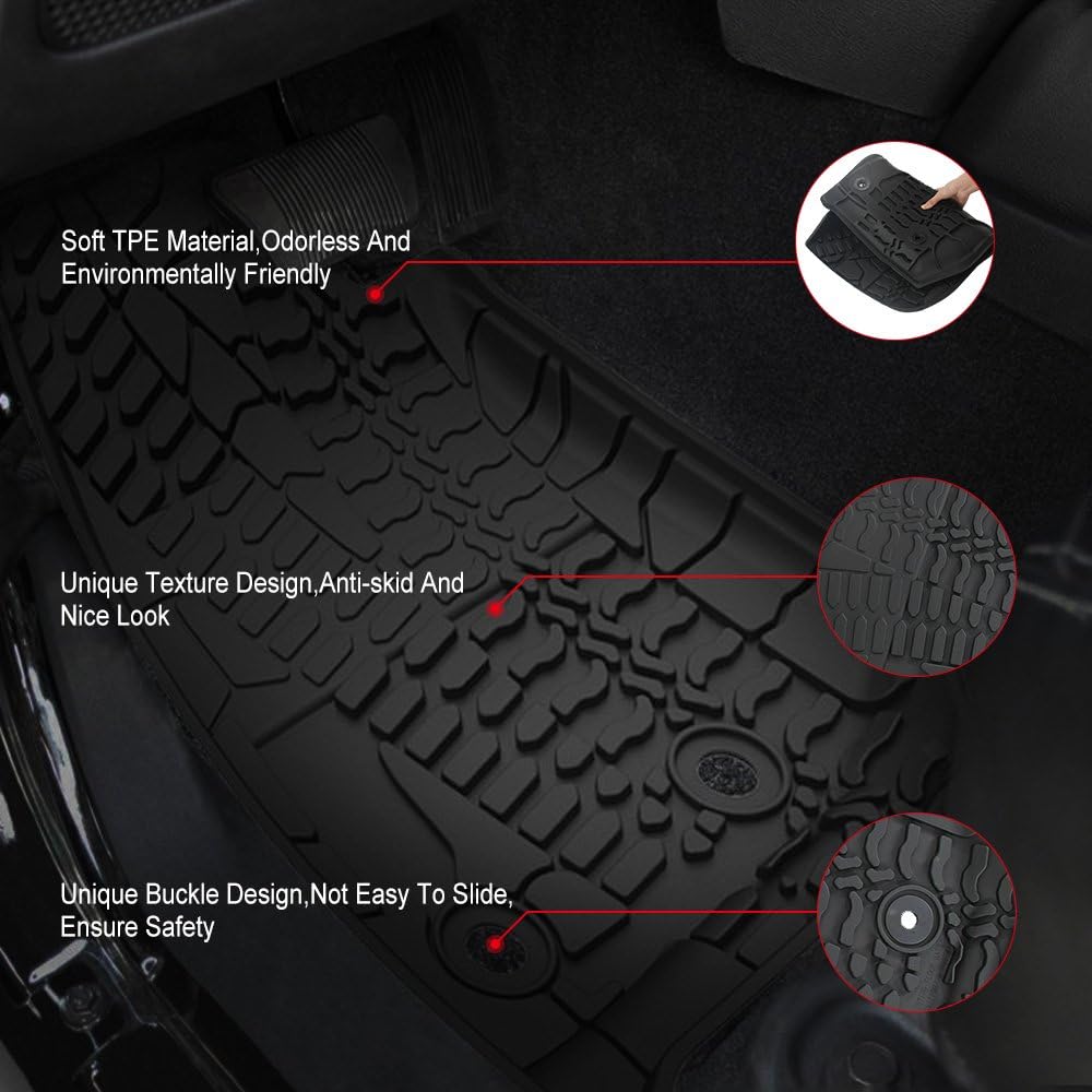Black Front Row TPE Floor Mat Set for 2014-2018 Jeep Wrangler JK JKU W554
