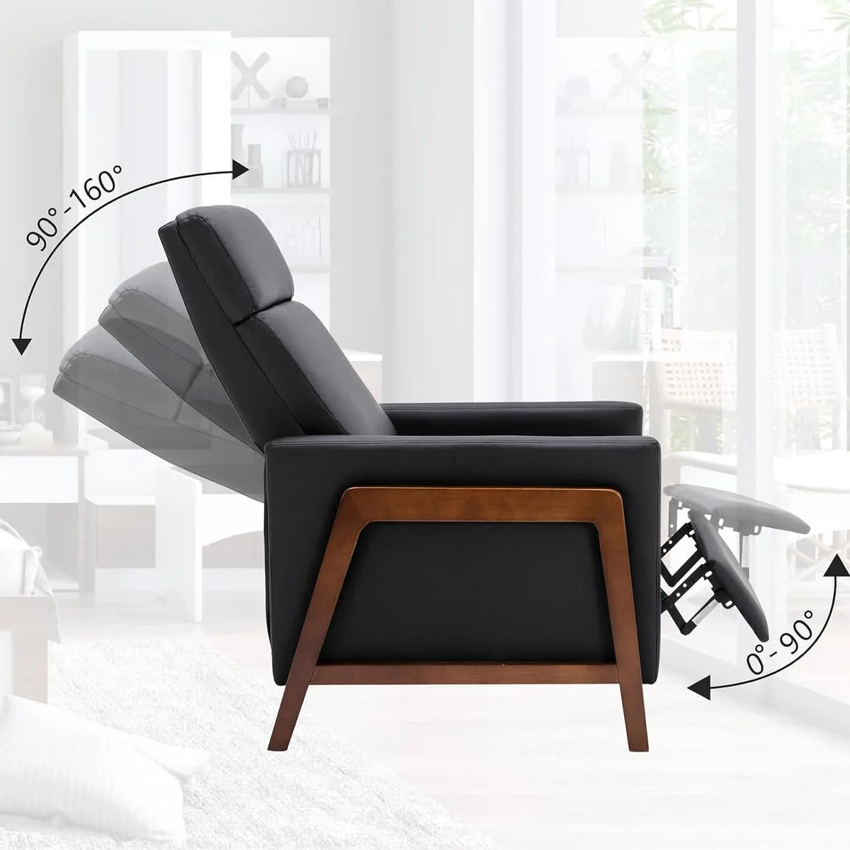 Black PU Leather Recliner Chair with Thick Cushion Z539334