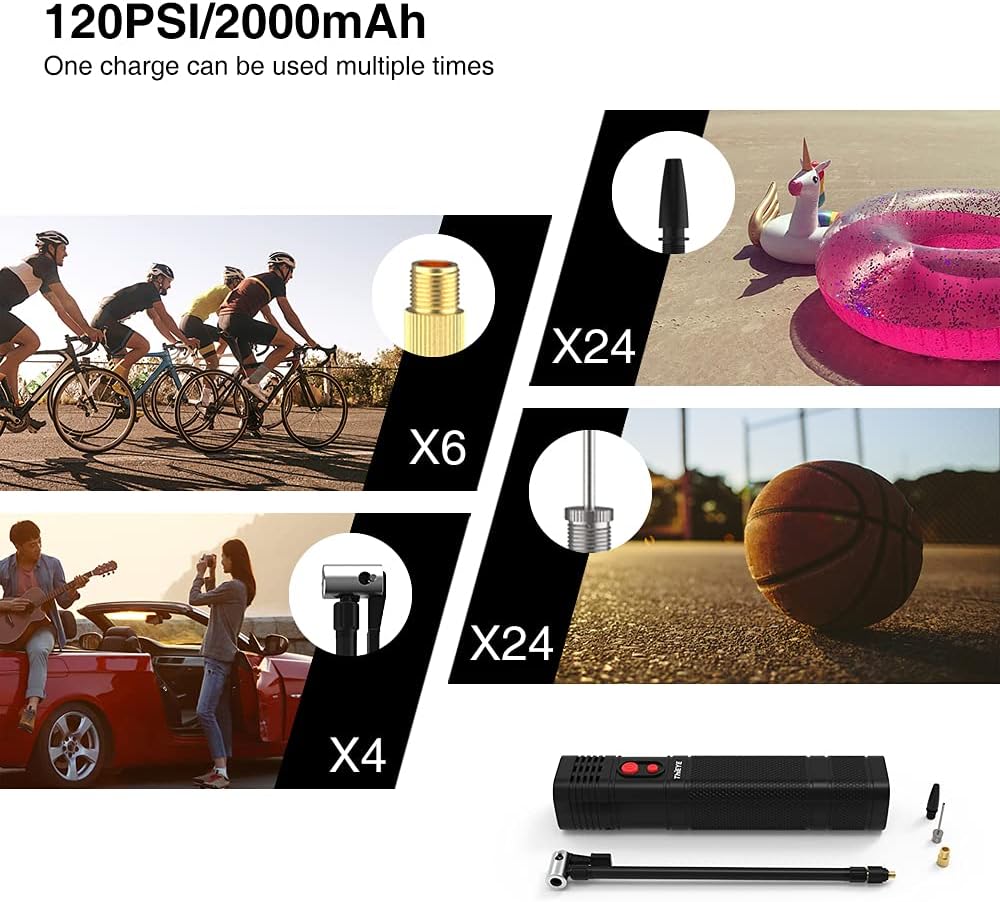 Tire Inflator Portable Air Compressor, 12V DC, 2000 * 3 mAh, 120 PSI, LED Light, Pack of 2 W4570