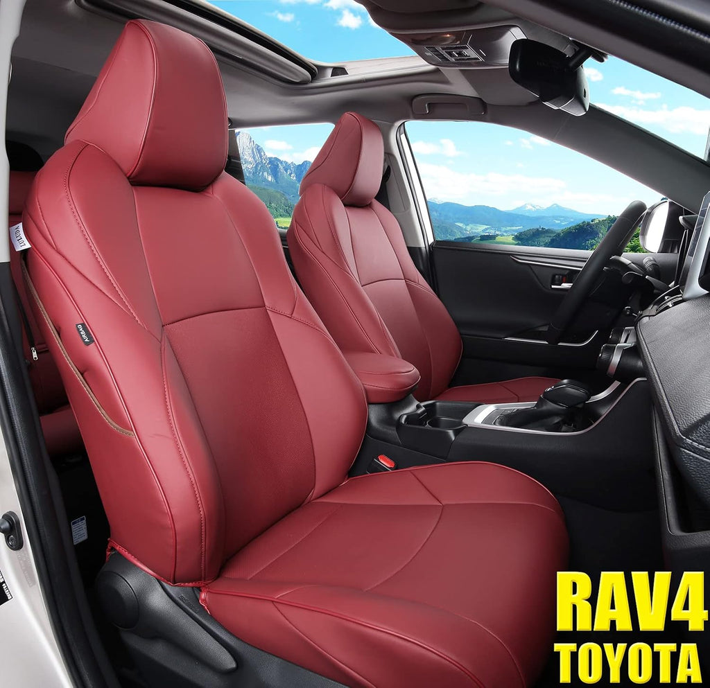 Wine Red Waterproof Faux Leather Seat Covers Full Set for Toyota RAV4 2019 2020 2021 A4951