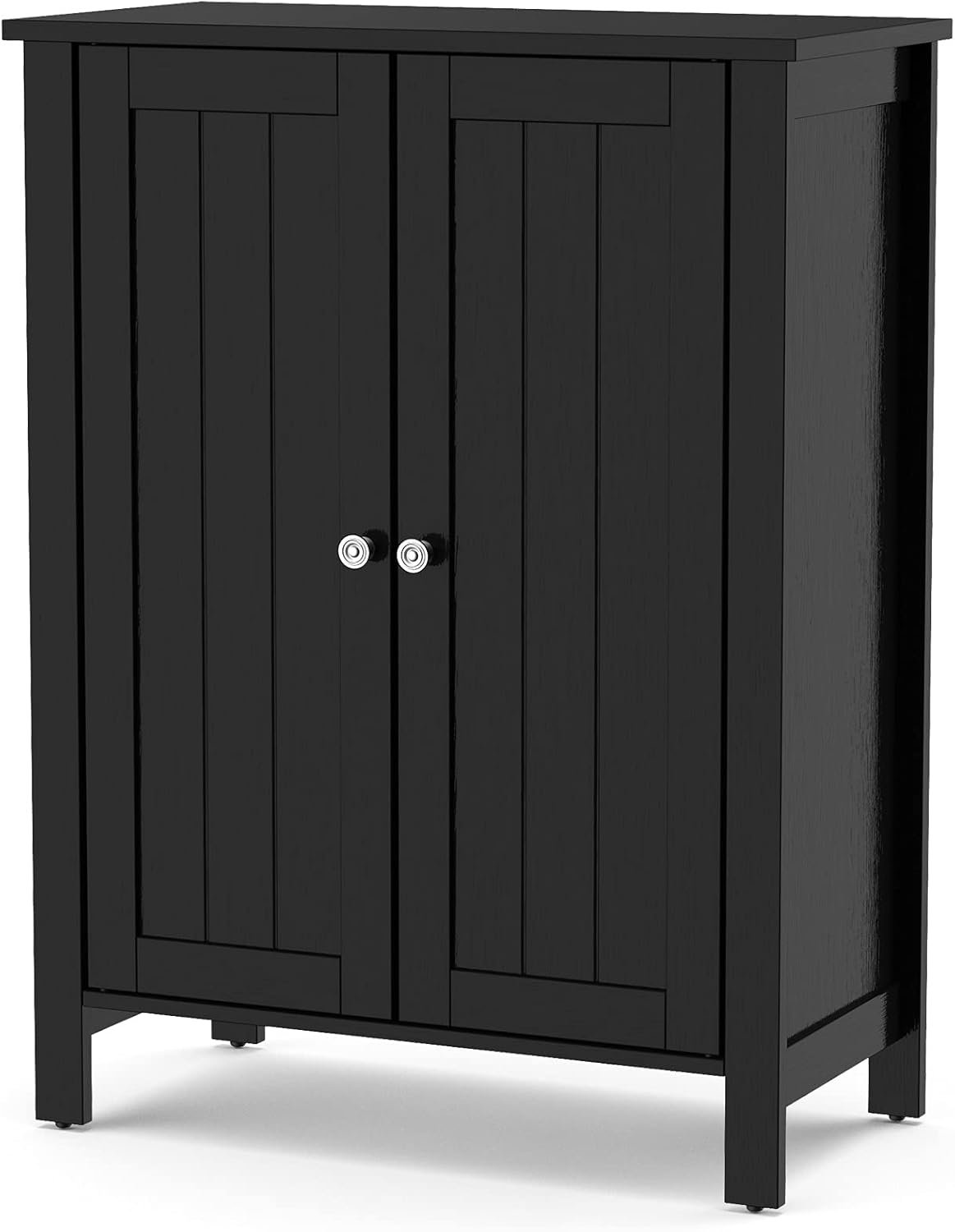 Black 3 Tier Wooden Bathroom Floor Cabinet with Double Door G22995