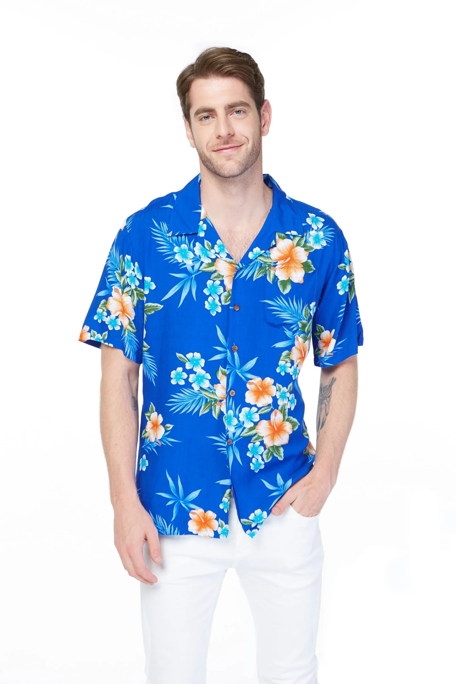 Hibiscus Blue Hawaiian Luau Shirt E622