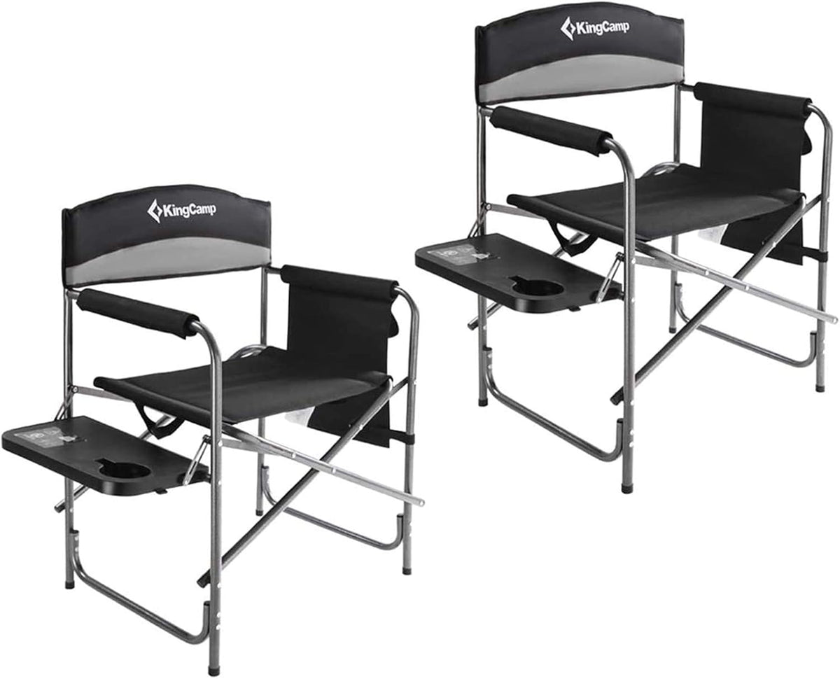 Heavy Duty Folding Camping Directors Chair with Side Table Storage Pockets H68668