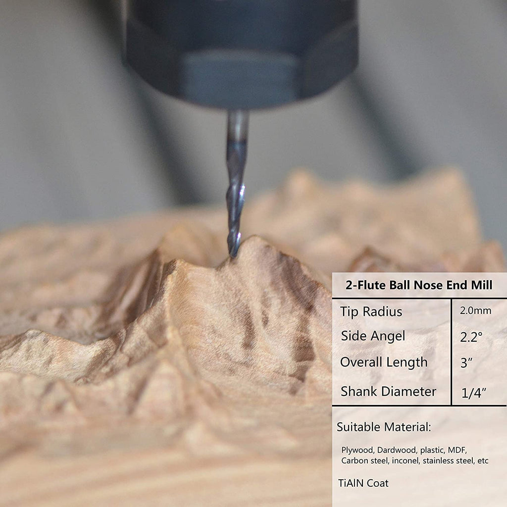 4Pcs Tapered End Mill Set 1/4 Shank 3 OVL Radius 4.0MM Tips Diameter CNC Router Bits W86777