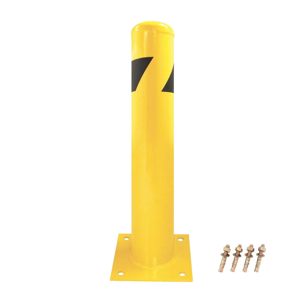 Steel Yellow Safety Barrier Bollard 24''Hx4.5''D, 12Ga, Base-8x8'', Pack of 2 G807