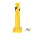 Steel Yellow Safety Barrier Bollard 24''Hx4.5''D, 12Ga, Base-8x8'', Pack of 2 G807