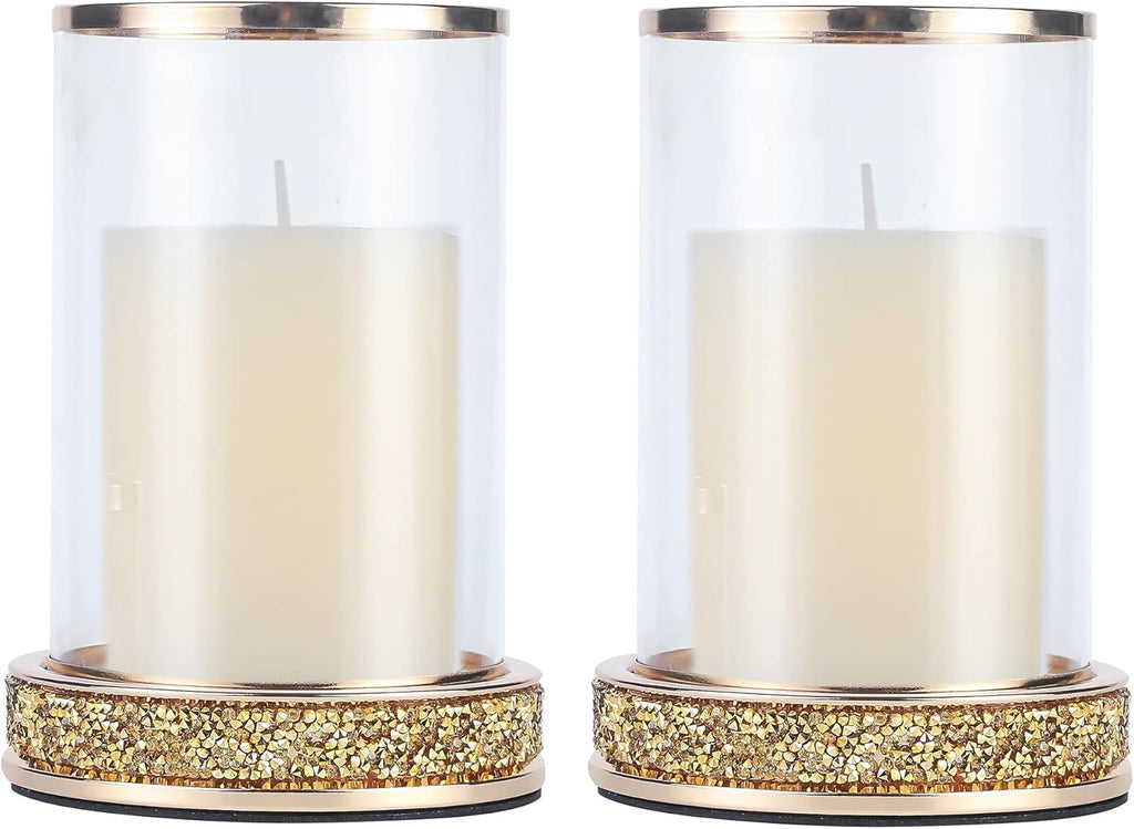 2 Pieces Silver Metal Candle Holder with Glass Hurricane Lid N3303