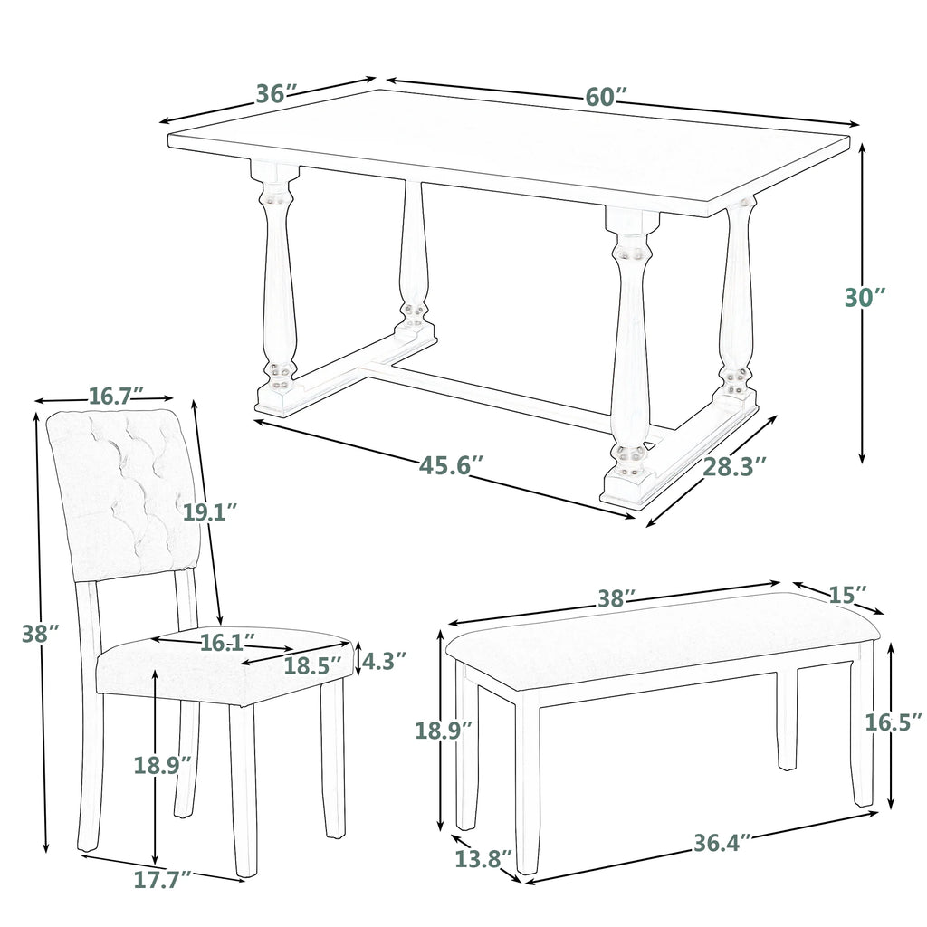 Rectangular Dining Table Set with Bench and 4 Upholstered Chairs T847989