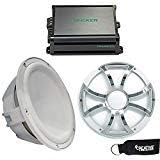 10" White Marine Subwoofers with Stainless Grills and 600-Watt Marine Amplifier N678