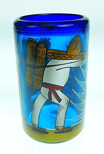 Blue Hand Blown Glasses and Pitcher Set with Display Rack E56240