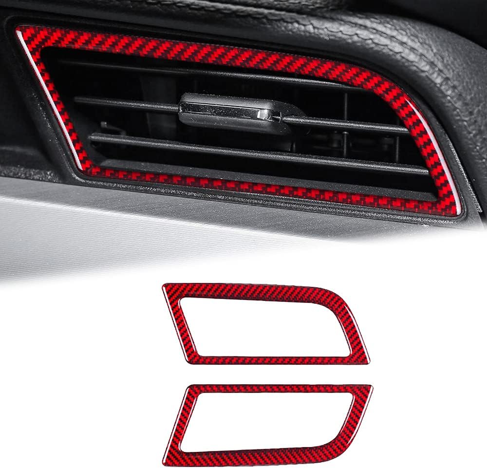 Carbon Fiber Side Air Conditioner Outlet Trim Cover for Ford Mustang 2015-2021 (2PCS Red) X419