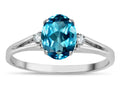 Oval 8x6 Genuine Blue Topaz Three Stone Ring G56896