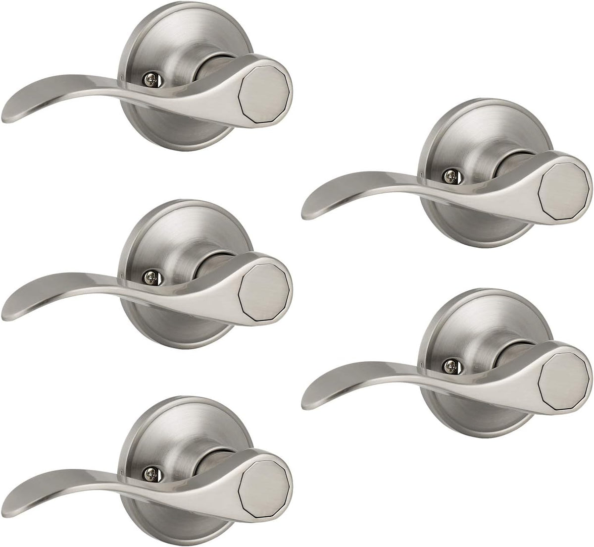 8 Pack Keyless Privacy Door Levers in Satin Nickel A1338