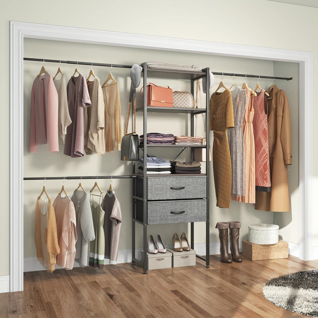 6 to 9 FT Metal Closet Organizer System Kit with 2 Gray Drawers and 4 Shelves U453976