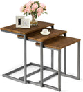 Walnut Nesting End Table, 3pcs Stacking Coffee Table with Metal Frame D453