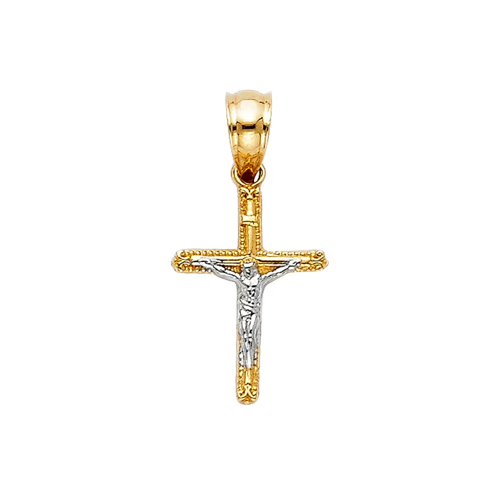 14K Two Tone Gold Jesus Crucifix Cross Pendant B826936
