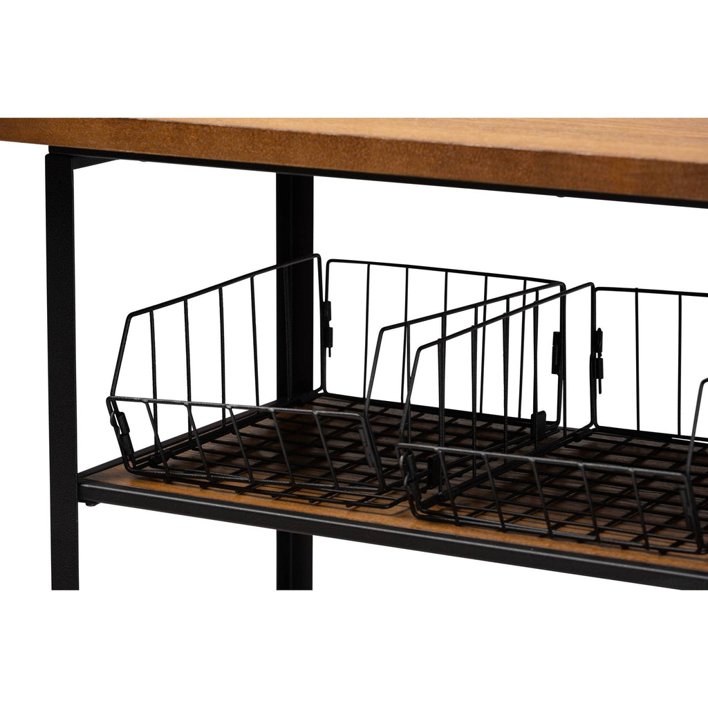 Walnut Brown Finished Wood and Black Finished Metal Console Cart A363426